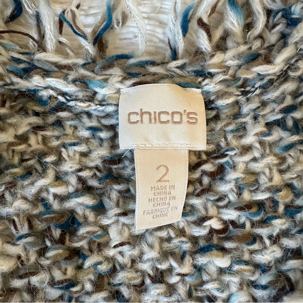 Chico’s Sleeveless Open Front Marled Knit Long Cardigan Vest Blue Brown 2 Large - Picture 8 of 10